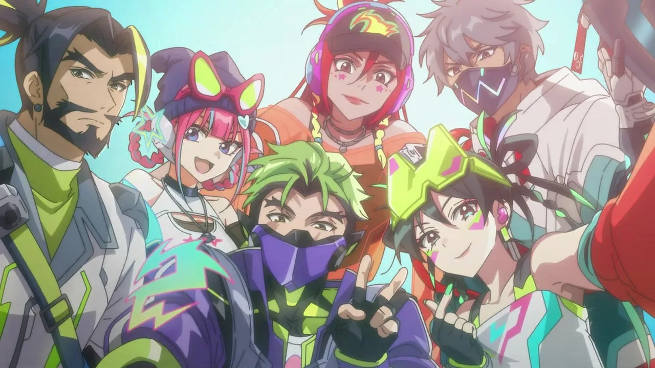 YOASOBIコラボ曲「オリオン」で6人のコラボスキン姿が並ぶ場面