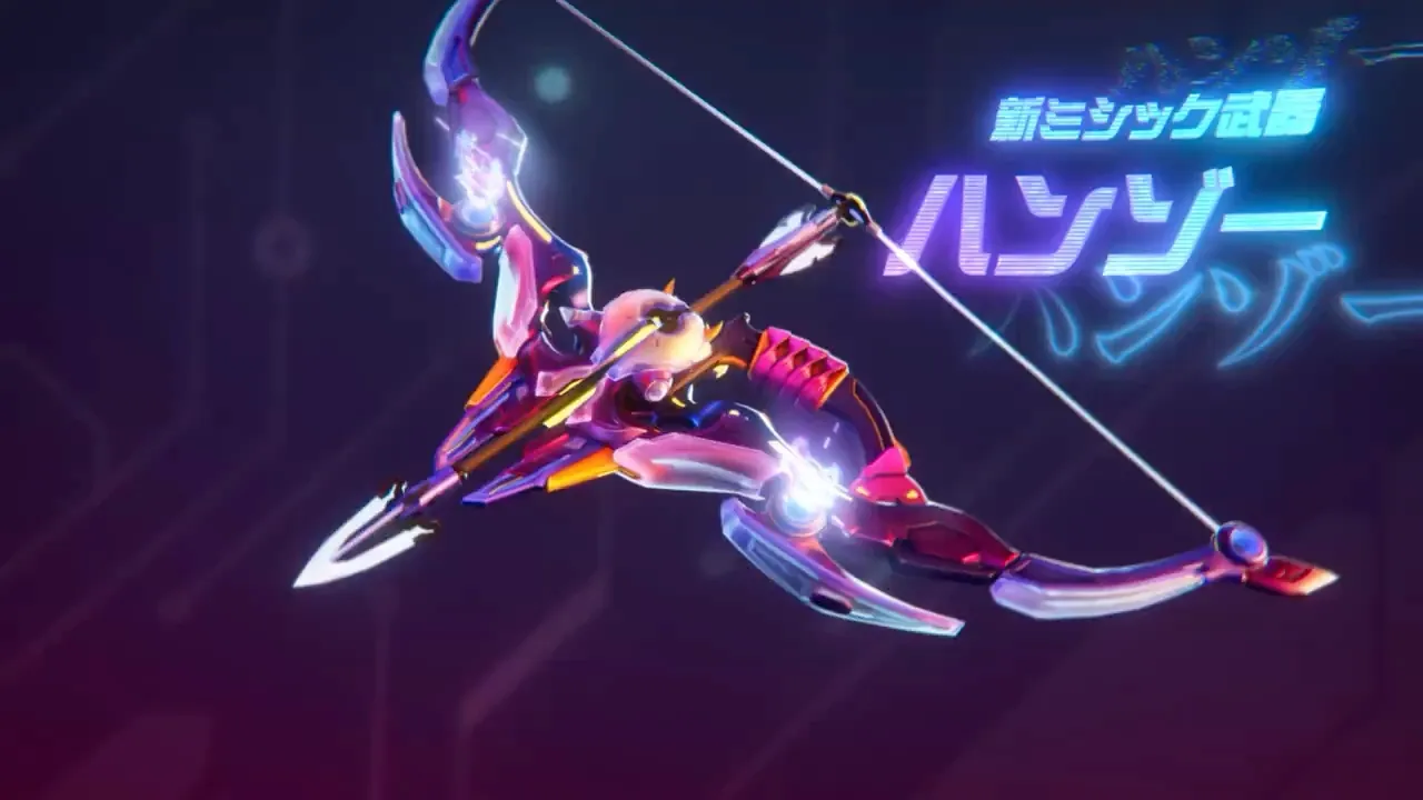 ハンゾー用の新ミシック武器として弓が紹介される場面。