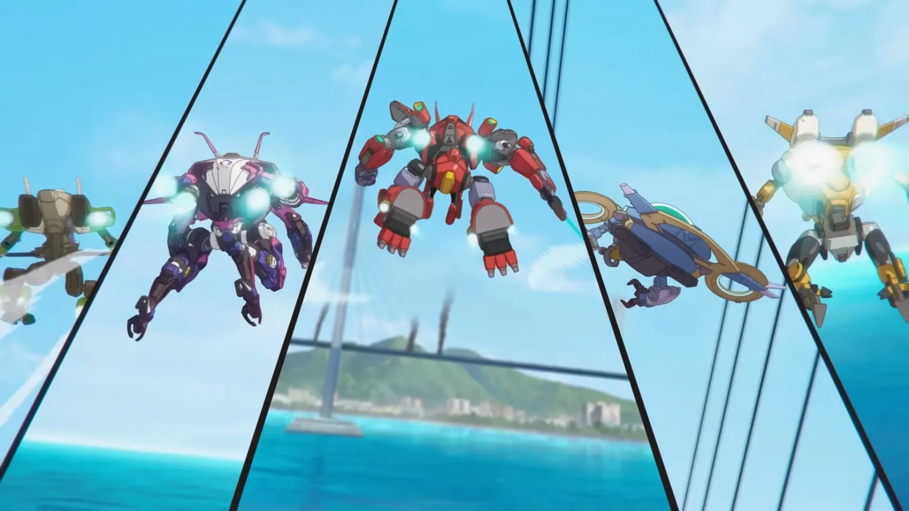 海上を飛行する5機のMEKA